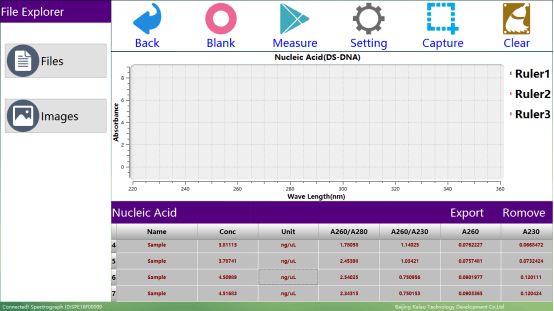 screen of K5500Plus Nano Spectrophotometer