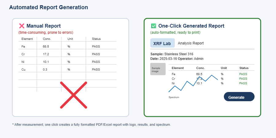 XRF One Click Report Generation and Automatic Layout