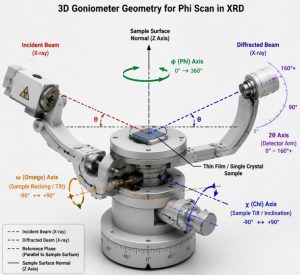 Diffractometer geometry for phi scan in xrd