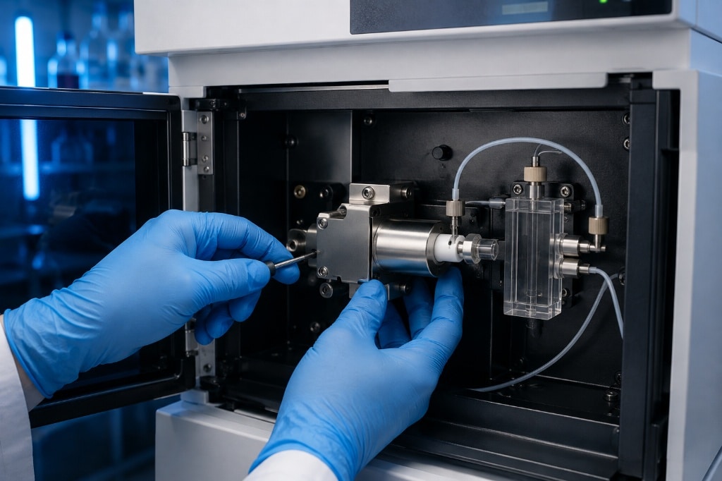 Inspecting detector flow cell and deuterium lamp to reduce hplc baseline noise