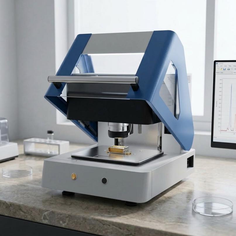 XRF coating thickness measurement of a metal-plated sample